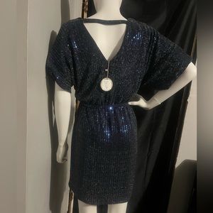 Apricot Navy blue sequins dress